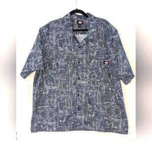 DICKIES Short Sleeve Button up SHIRT Sz 2XL Blue White